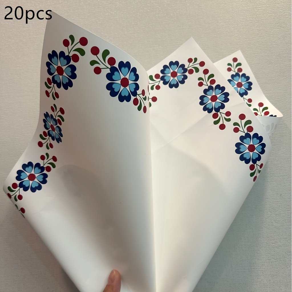 [FBWP-WE-6PLB-20] Flower Bouquet Wrapping Paper, White - Six-Petal Lace Border - 20 per Pack