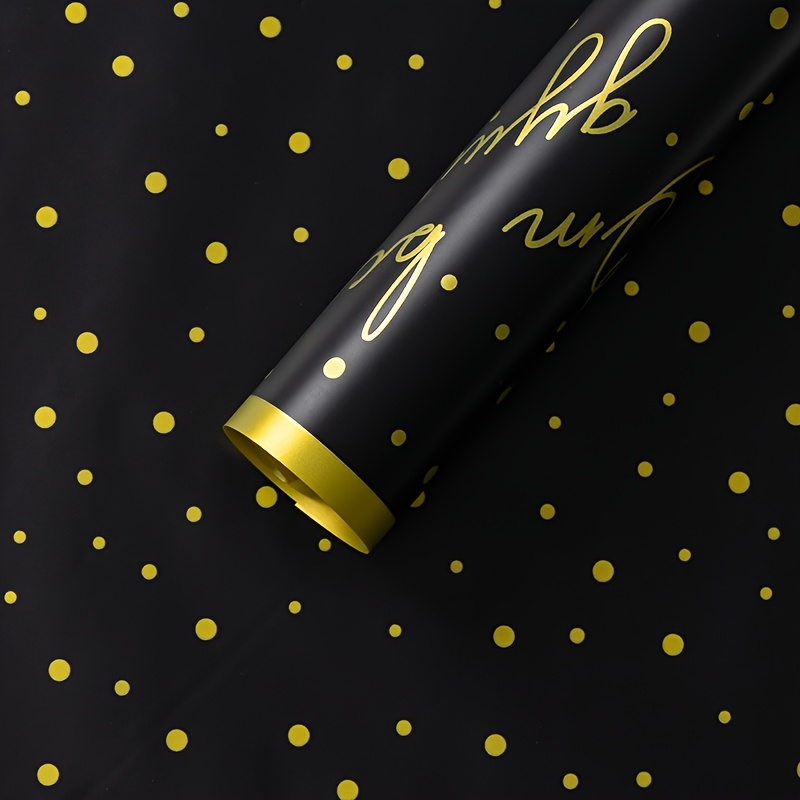 [FBWP-BK-PD-5] Flower Bouquet Wrapping Paper, Black -  with Polka Dots - 5 per Pack