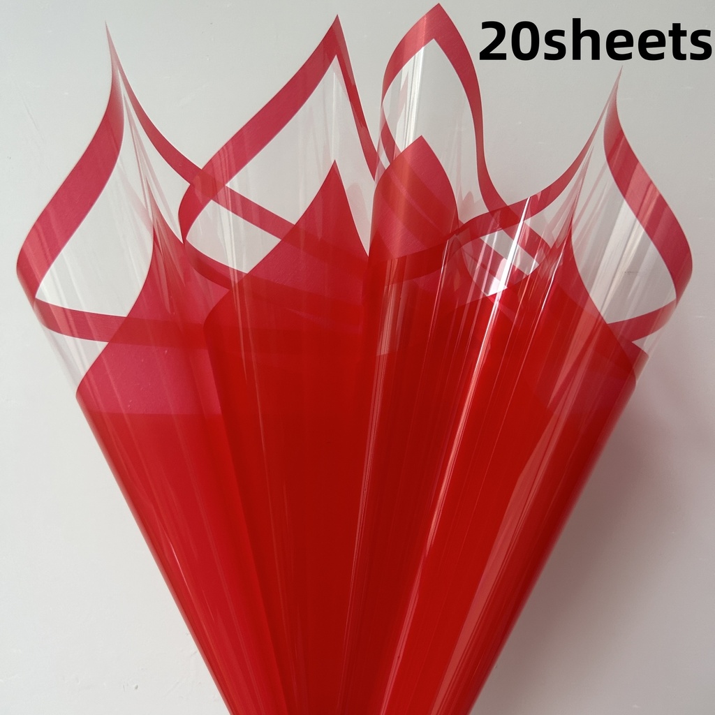 [FS0015] Flower Bouquet Wrapping Paper - Transparent Glass - Red - 20 per Pack