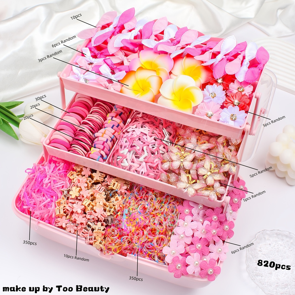 [HAS-PK.GLY-820] Hair Accessories Set - Pink Girly - 820 pcs