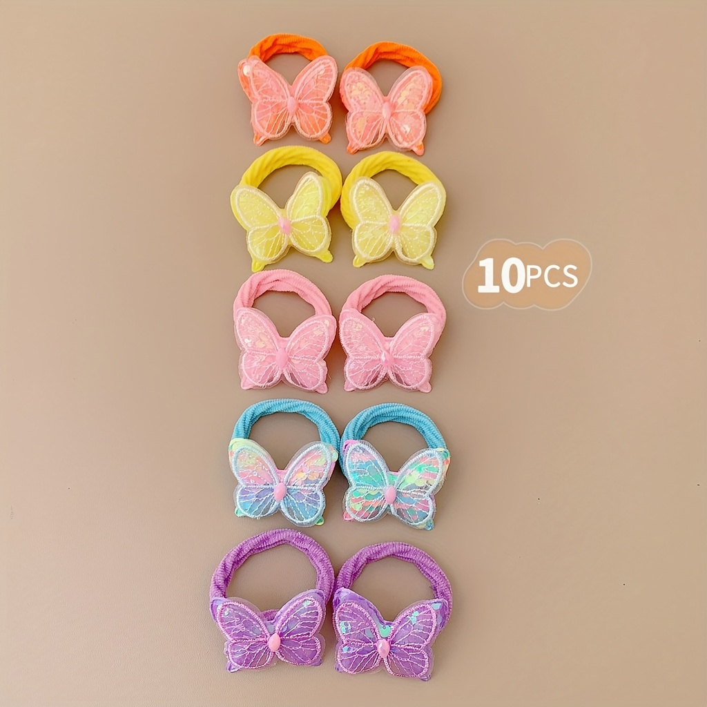 [HTG-CL-B-10] Hair Ties for Girls - Colorful Butterfly - 10 pcs