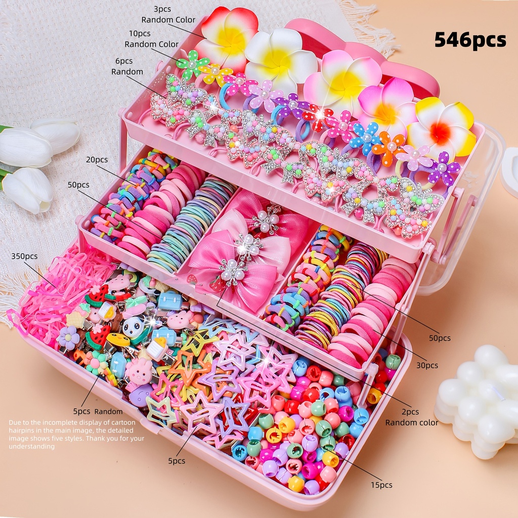 [HAS-PK-C-546] Hair Accessories Set -   Pink Campus - 546 pcs