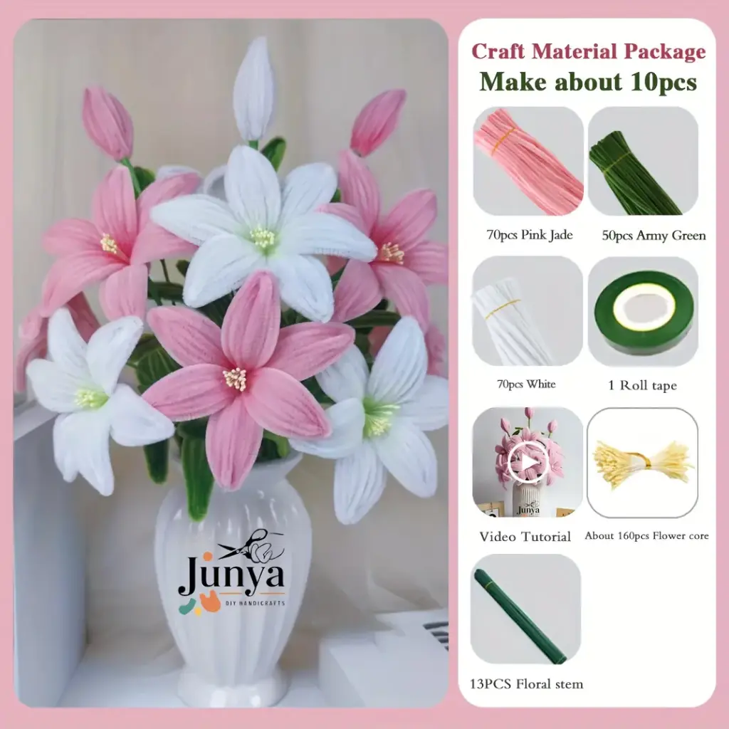 [PCFS-L.PK/WE-322] Pipe Cleaner Flower Set in Pink & White 322pcs