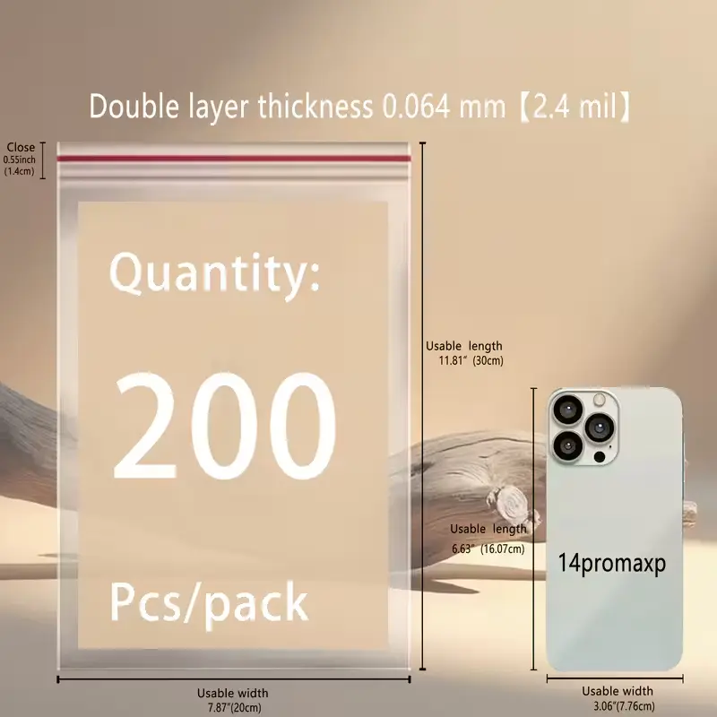 [M0007] 200pcs Ziplock Cellophane Bag - 20x30cm (7.9x11.8 in) 