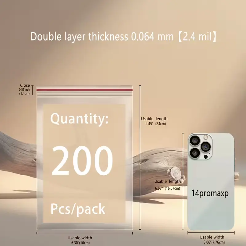 [M0005] 200pcs Ziplock Cellophane Bag - 16x24cm (6.3x9.5 in)