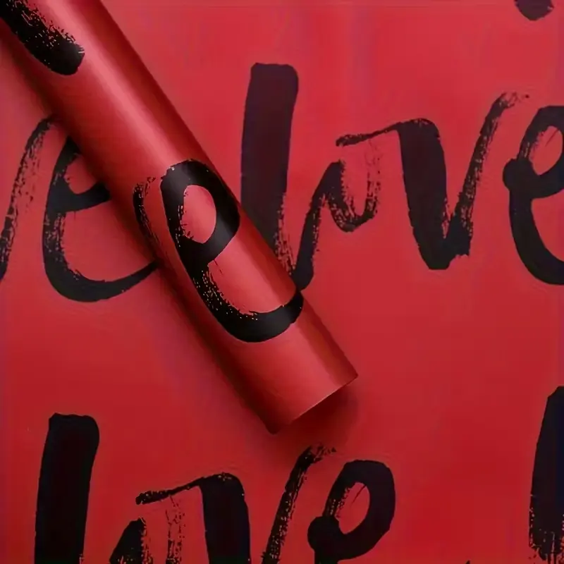 Flower Bouquet Wrapping Paper, Red - Design "LOVE"