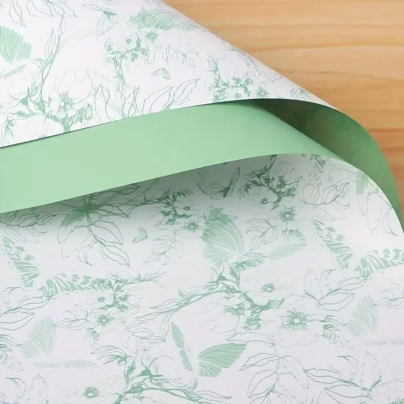 Flower Bouquet Wrapping Paper - Light Pine Green - Vibrant Botanical Designs