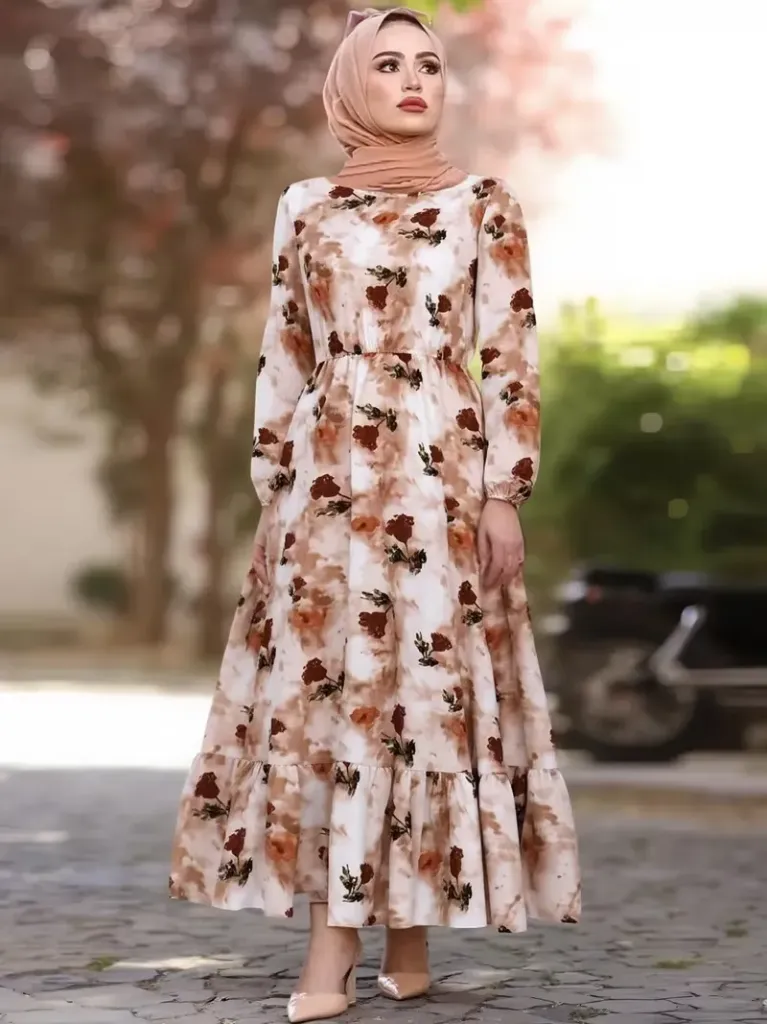 Women's Long Sleeve Dress - Middle Eastern-Inspired Floral Print