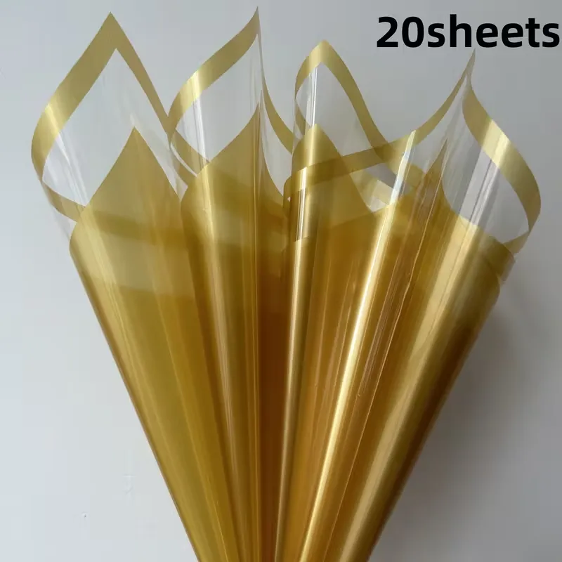 Flower Bouquet Wrapping Paper - Transparent Glass - Gold - 20 per Pack