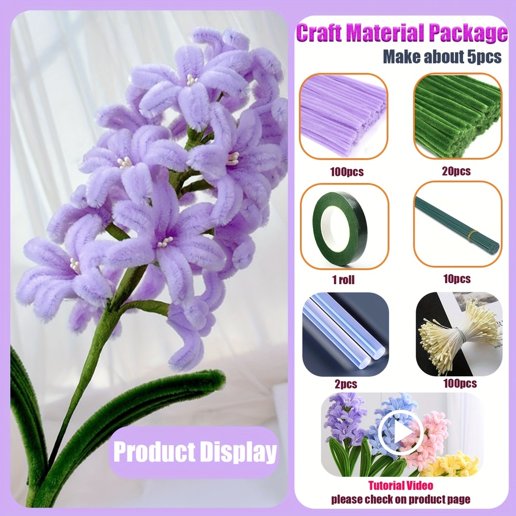 [PCFS-PE-233] Pipe Cleaner Flower Set in Purple 233pcs