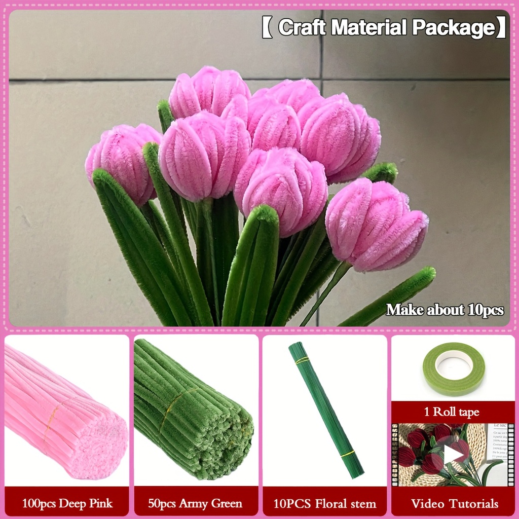 [PCFS-PK-161] Pipe Cleaner Flower Set in Pink 161pcs