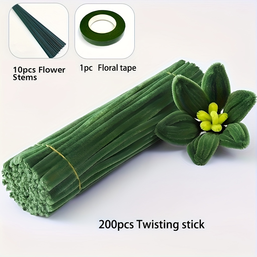 [PCFS-GN-211] Pipe Cleaner Flower Set in Moss Green 211pcs