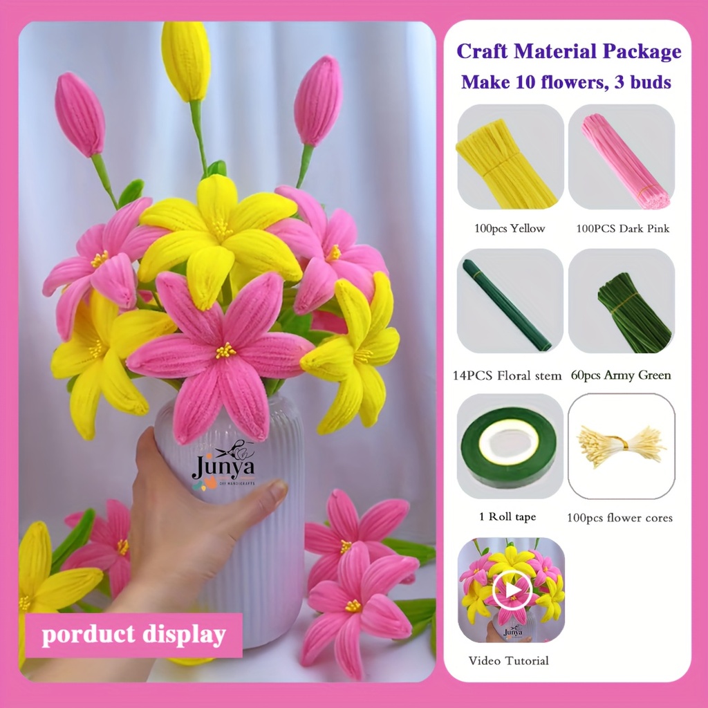 Pipe Cleaner Flower Set in Pink & Yellow 375pcs