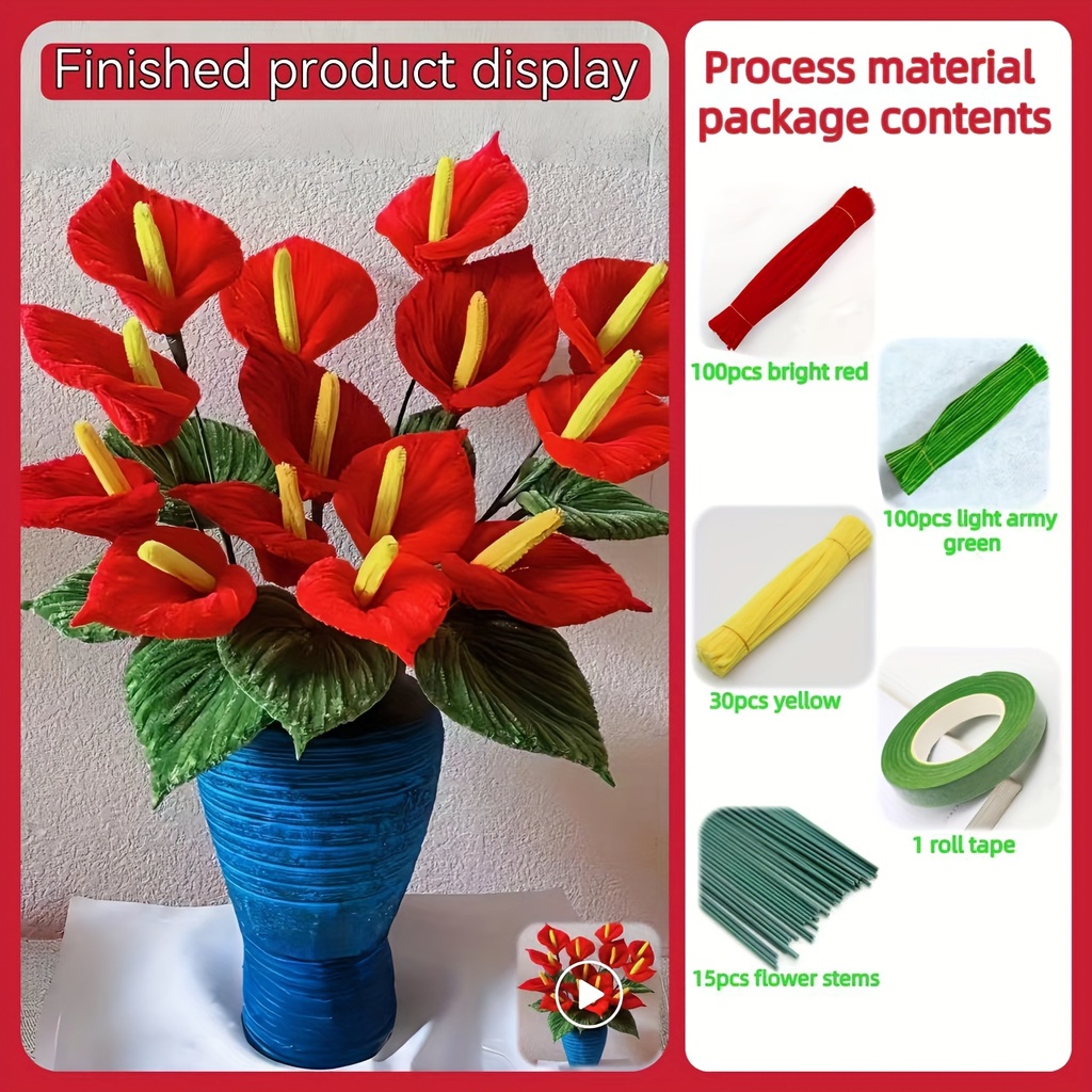 Pipe Cleaner Flower Set in Red & Yellow 246pcs