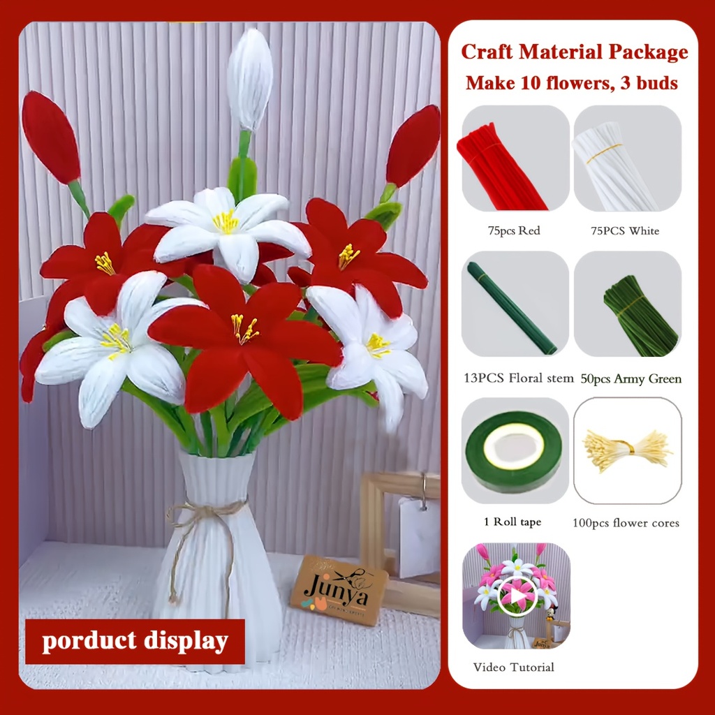 [PCFS-RD/WE-314] Pipe Cleaner Flower Set in Red & White 314pcs
