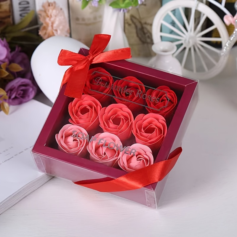 [GB-PE.B-9-AR] Gift Box with Purple Bow of 9-Pack of Artificial Roses