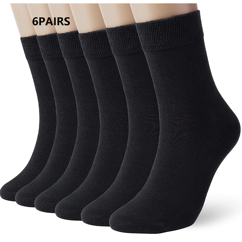 [WMCS-P.BK-6] Women's Mid-Calf Socks - Plan Black Color with 6 pairs