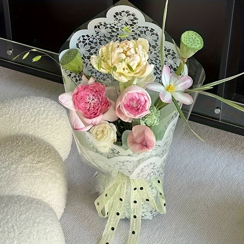 [FBWP-LT-20] Flower Bouquet Wrapping Paper - Lace Transparent - 20 per Pack